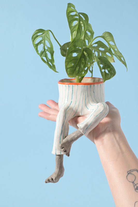 Linus on the line, turkos stripes + coral lining